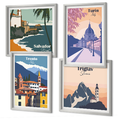 Komplet slik nad zofo Ilustracije retro arhitekture gora