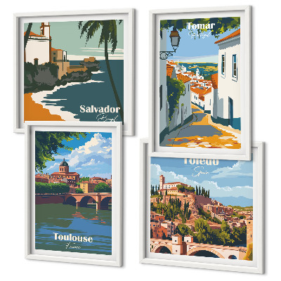 Set 4 slik v okvirju Retro mestna grafika
