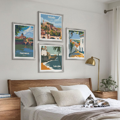 Set 4 slik v okvirju Retro mestna grafika
