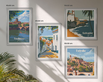 Set 4 slik v okvirju Retro mestna grafika