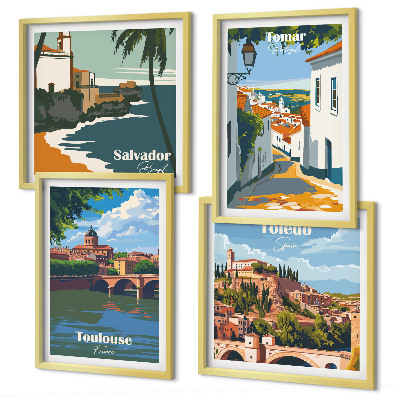 Set 4 slik v okvirju Retro mestna grafika
