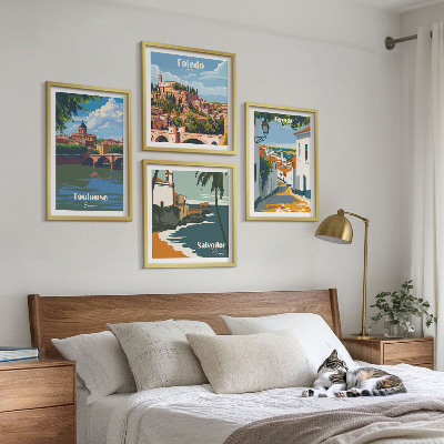 Set 4 slik v okvirju Retro mestna grafika
