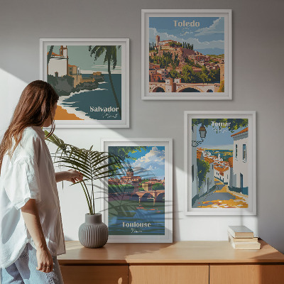 Set 4 slik v okvirju Retro mestna grafika