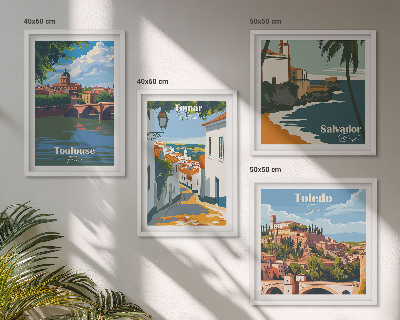 Set 4 slik v okvirju Retro mestna grafika