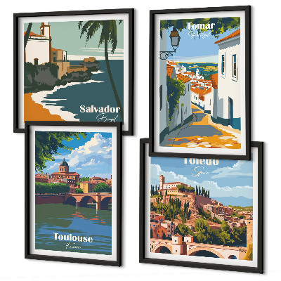 Set 4 slik v okvirju Retro mestna grafika