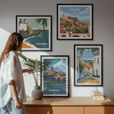 Set 4 slik v okvirju Retro mestna grafika