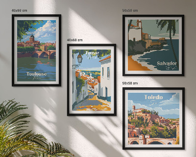 Set 4 slik v okvirju Retro mestna grafika