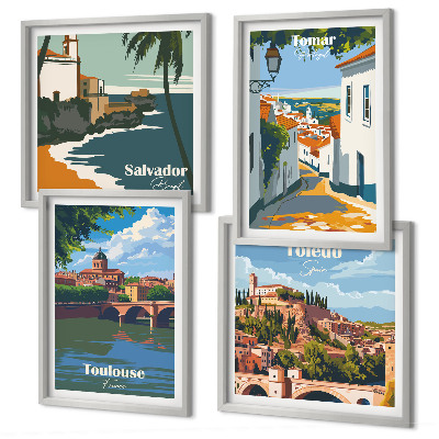 Set 4 slik v okvirju Retro mestna grafika