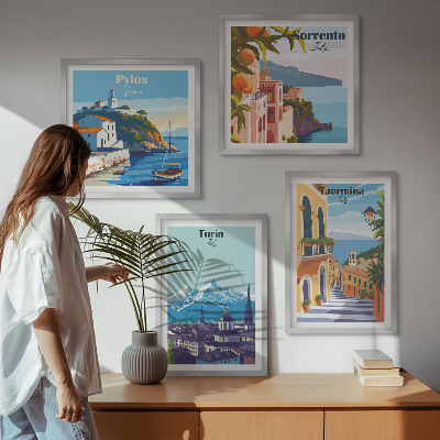 Set 4 slik v okvirju Barvite ilustracije retro mest