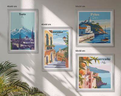 Set 4 slik v okvirju Barvite ilustracije retro mest