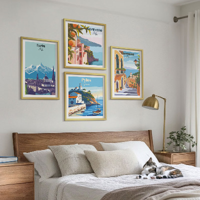 Set 4 slik v okvirju Barvite ilustracije retro mest
