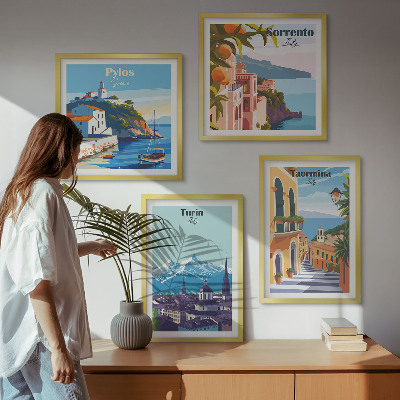 Set 4 slik v okvirju Barvite ilustracije retro mest