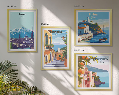 Set 4 slik v okvirju Barvite ilustracije retro mest