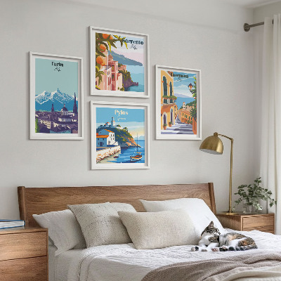 Set 4 slik v okvirju Barvite ilustracije retro mest