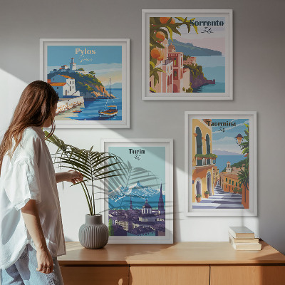 Set 4 slik v okvirju Barvite ilustracije retro mest