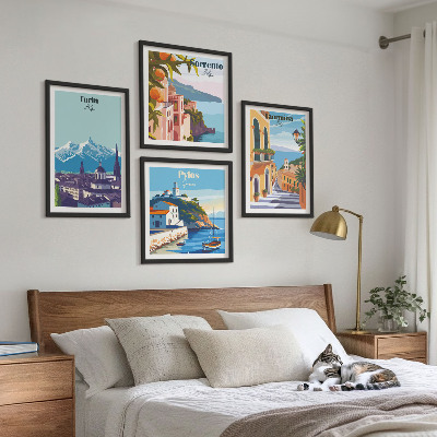 Set 4 slik v okvirju Barvite ilustracije retro mest