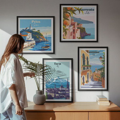 Set 4 slik v okvirju Barvite ilustracije retro mest
