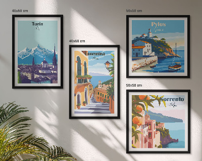 Set 4 slik v okvirju Barvite ilustracije retro mest