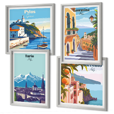 Set 4 slik v okvirju Barvite ilustracije retro mest