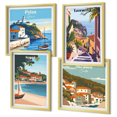 Komplet slik nad zofo Ilustracije obmorskega mesta