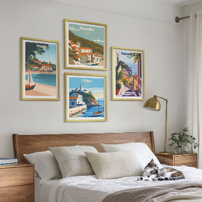 Komplet slik nad zofo Ilustracije obmorskega mesta