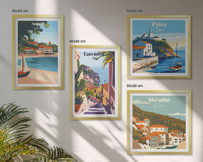 Komplet slik nad zofo Ilustracije obmorskega mesta