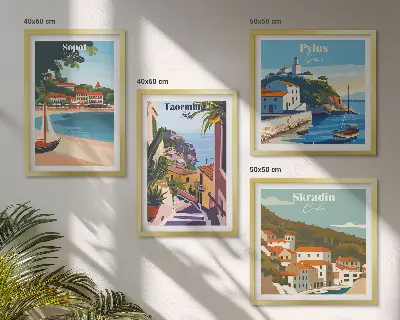 Komplet slik z motivom obmorskega mesta