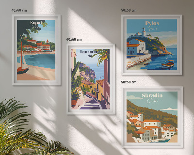 Komplet slik nad zofo Ilustracije obmorskega mesta