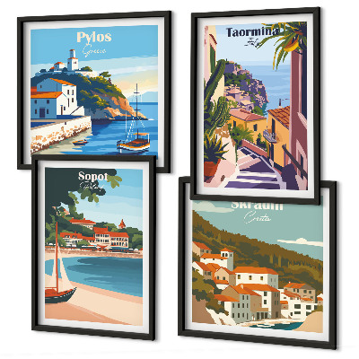 Komplet slik nad zofo Ilustracije obmorskega mesta