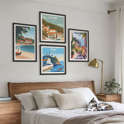 Komplet slik nad zofo Ilustracije obmorskega mesta