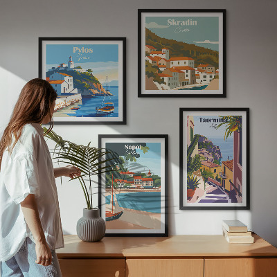 Komplet slik nad zofo Ilustracije obmorskega mesta