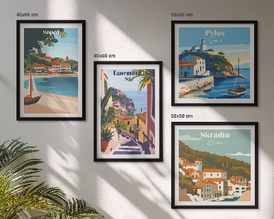 Komplet slik nad zofo Ilustracije obmorskega mesta