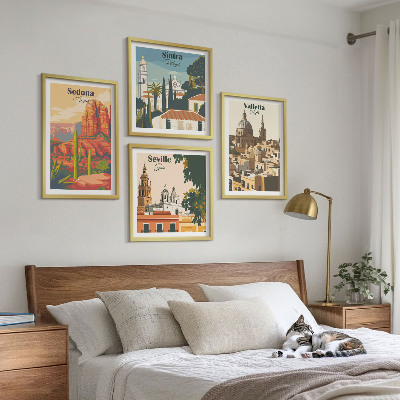 Set 4 slik v okvirju Retro mestne krajine Sedona Sintra