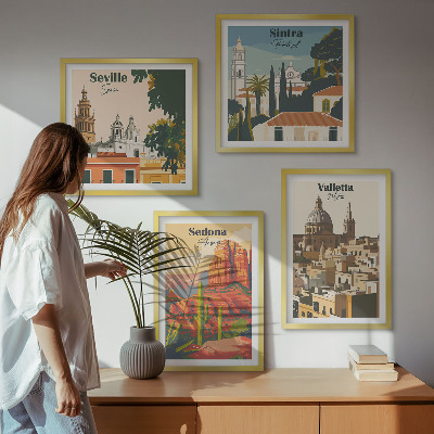 Set 4 slik v okvirju Retro mestne krajine Sedona Sintra
