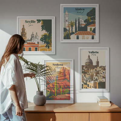 Set 4 slik v okvirju Retro mestne krajine Sedona Sintra