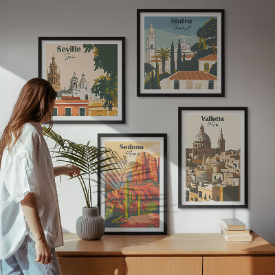 Set 4 slik v okvirju Retro mestne krajine Sedona Sintra