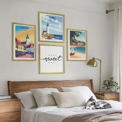 Komplet slik nad zofo motiv poljskih mest Ustka, Tarnów in Sopot