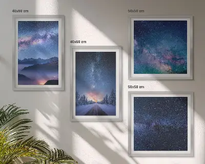 Pripravljena stenska galerija nočno nebo, gore, zima in vesolje