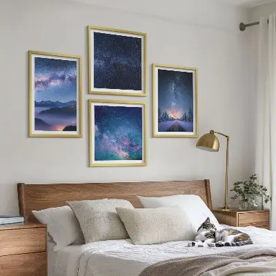 Pripravljena stenska galerija nočno nebo, gore, zima in vesolje