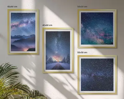 Pripravljena stenska galerija nočno nebo, gore, zima in vesolje