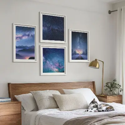 Pripravljena stenska galerija nočno nebo, gore, zima in vesolje