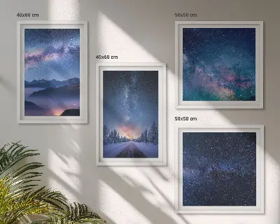 Pripravljena stenska galerija nočno nebo, gore, zima in vesolje
