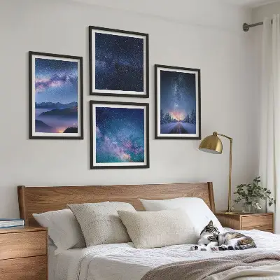Pripravljena stenska galerija nočno nebo, gore, zima in vesolje