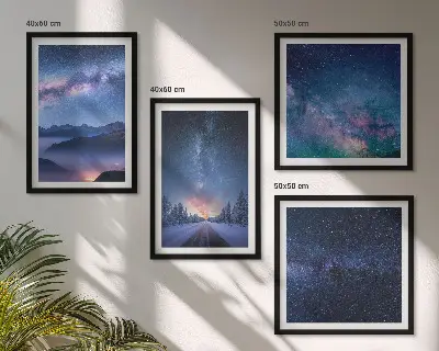 Pripravljena stenska galerija nočno nebo, gore, zima in vesolje