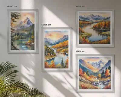 Komplet slik nad zofo z motivom gorske pokrajine z reko