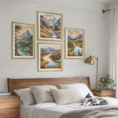 Komplet slik nad zofo z motivom gorske pokrajine z reko