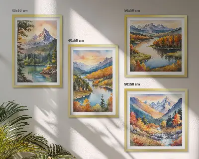 Komplet slik nad zofo z motivom gorske pokrajine z reko