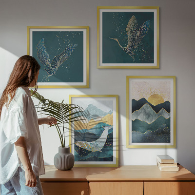 Pripravljena stenska galerija Abstraktne gore žerjavov