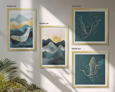 Pripravljena stenska galerija abstraktne gore z žerjavi