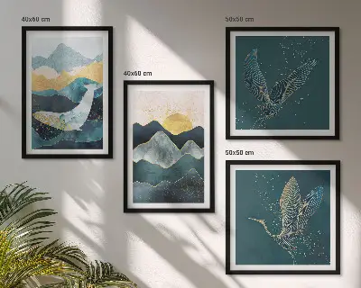 Pripravljena stenska galerija abstraktne gore z žerjavi